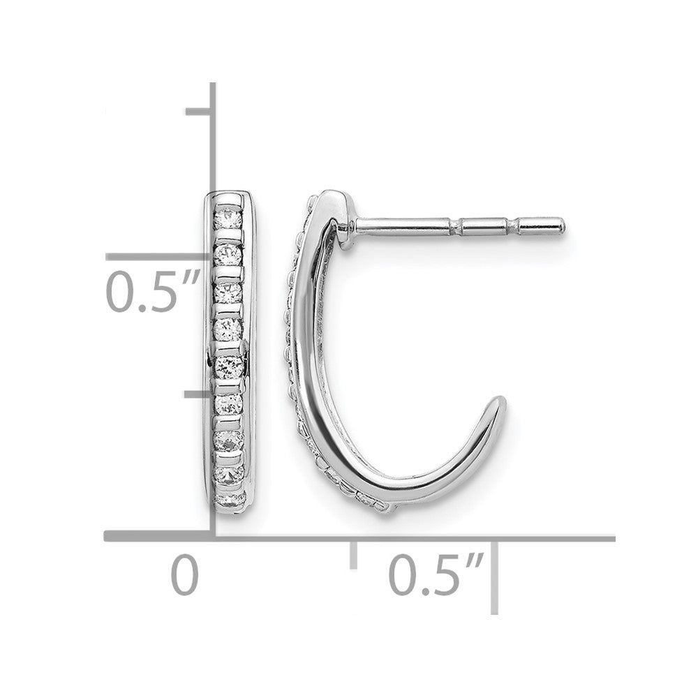 10K White Gold Diamond J-Hoop Post Earrings