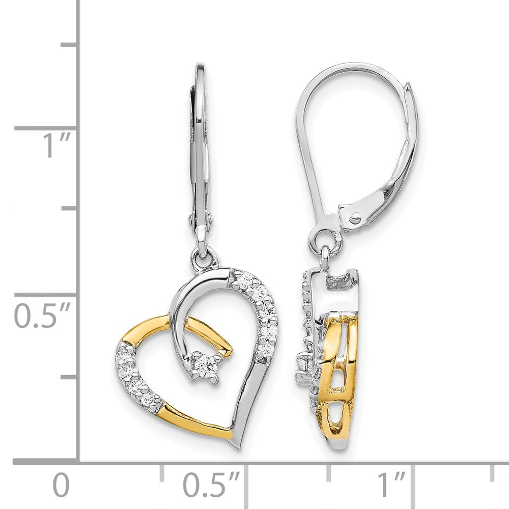 14k Two-tone Two Tone 1/5 Ct. Lab Grown Diamond VS/SI+ G+ Dangle Heart Leverback Earrings