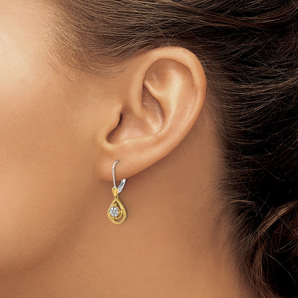 14K Two-tone Lab Grown VS/SI+ G+ Diamond Teardrop Dangle Leverback Earrings