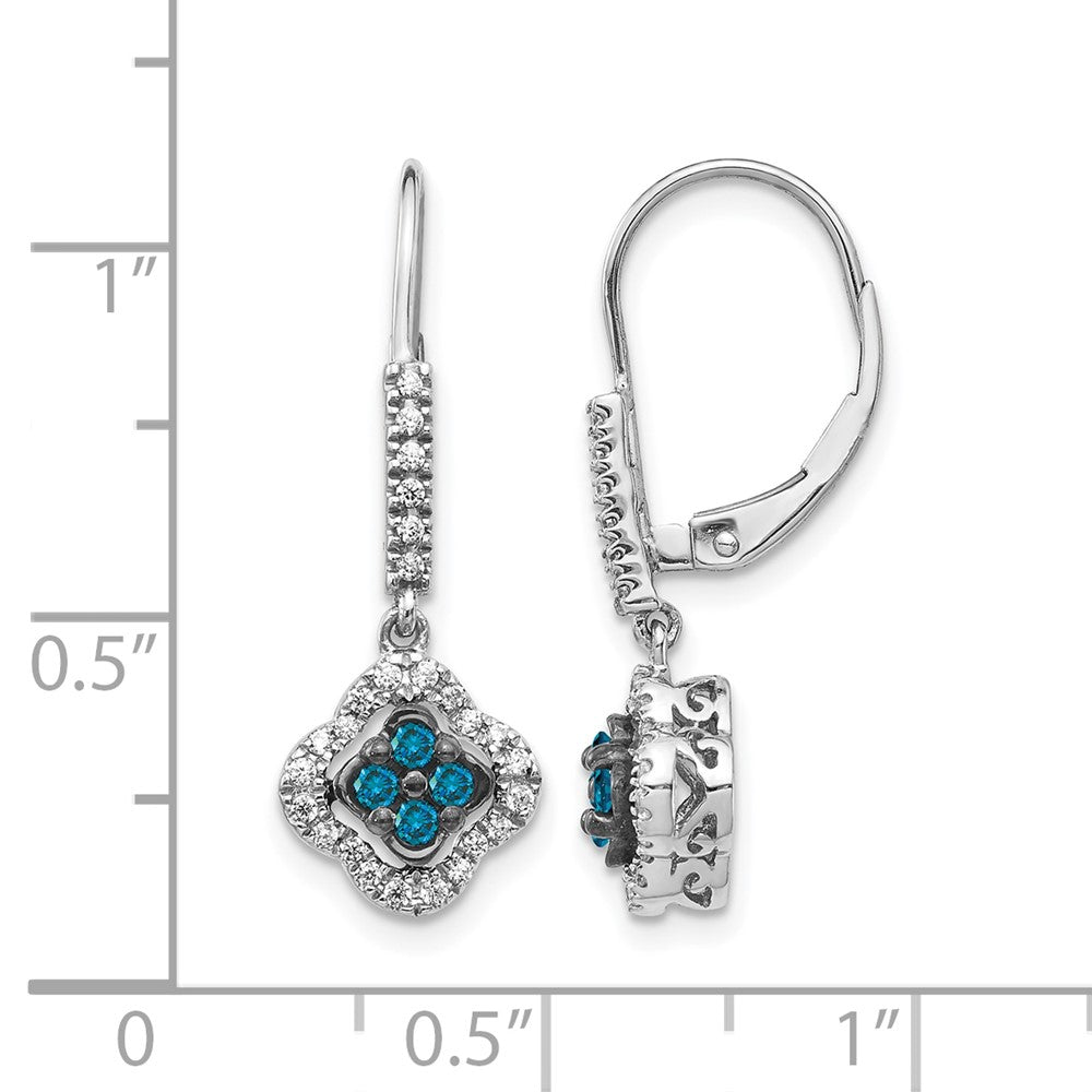 14K White Gold And Blue Diamond Dangle Leverback Earrings