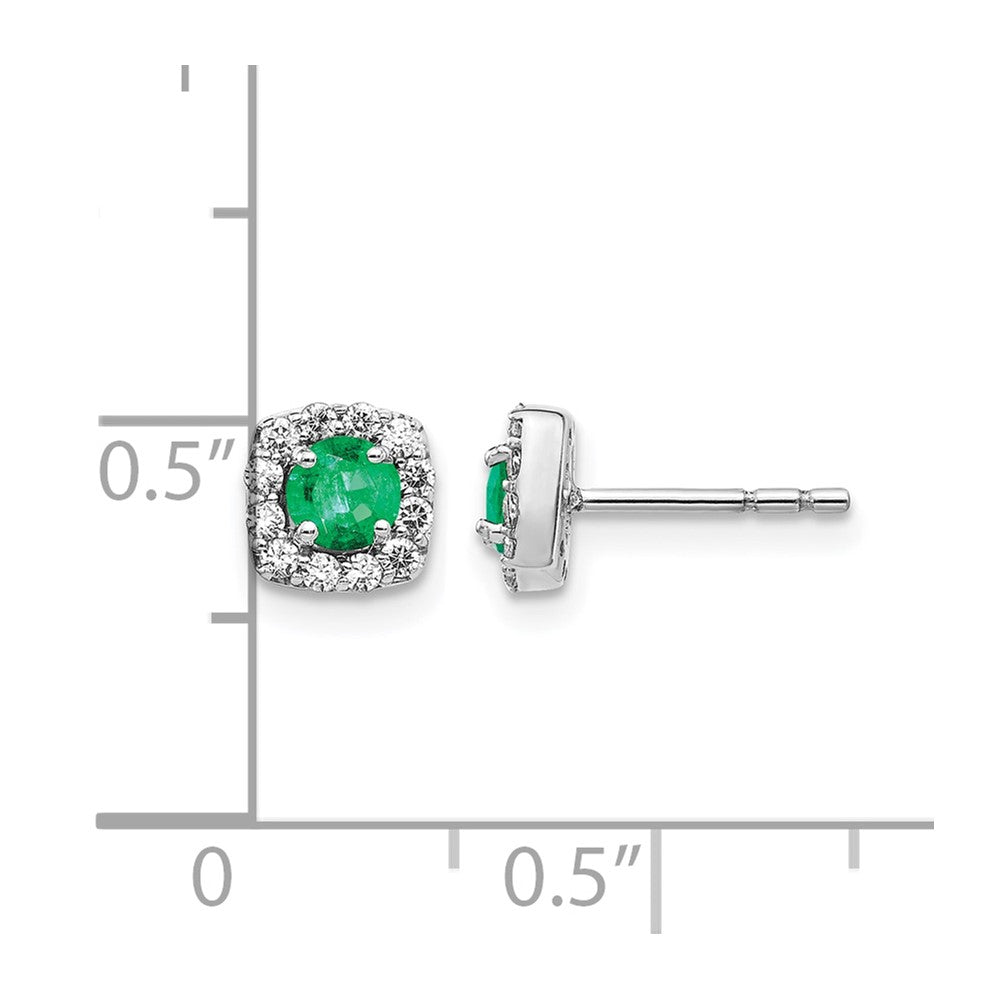 14k White Gold 1/5 Ct. Lab Grown Diamond VS/SI+ G+ and Created Emerald Square Halo Post Earrings