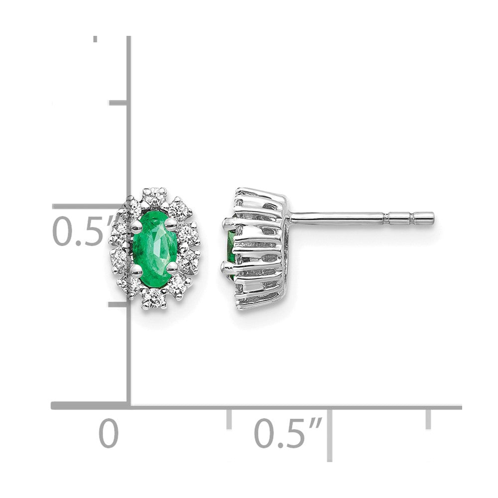 14k White Gold 1/5 Ct. Lab Grown Diamond VS/SI+ G+ and Oval Created Emerald Halo Post Earrings