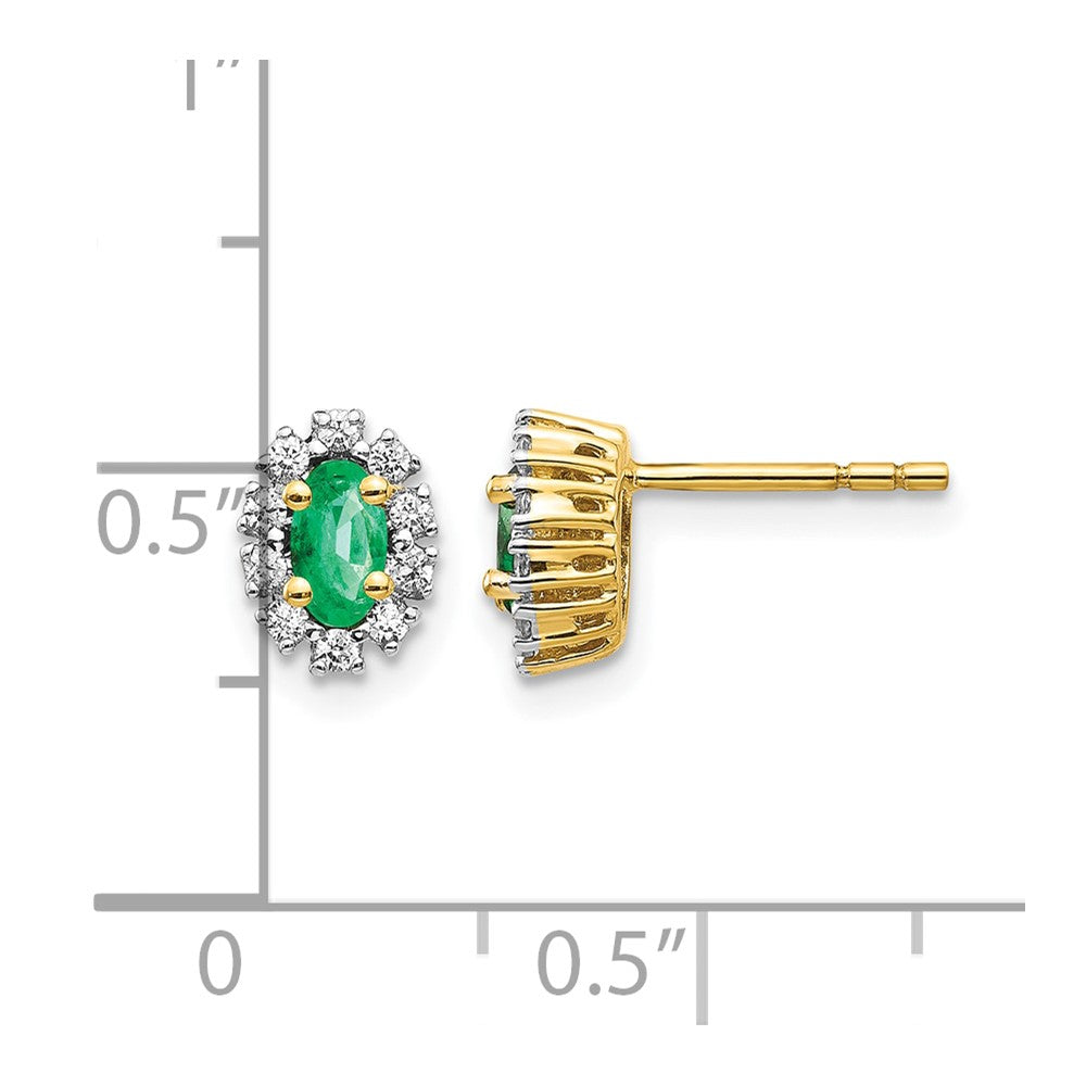 14k Yellow Gold 1/5 Ct. Lab Grown Diamond VS/SI+ G+ and Oval Created Emerald Halo Post Earrings