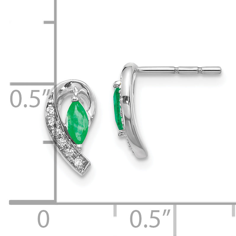10K White Gold 1/20Ct Diamond And Emerald Earrings