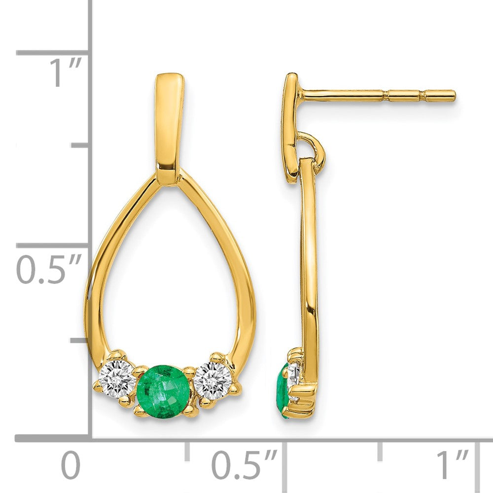 10K Yellow Gold Emerald And White Sapphire Post Dangle Earrings