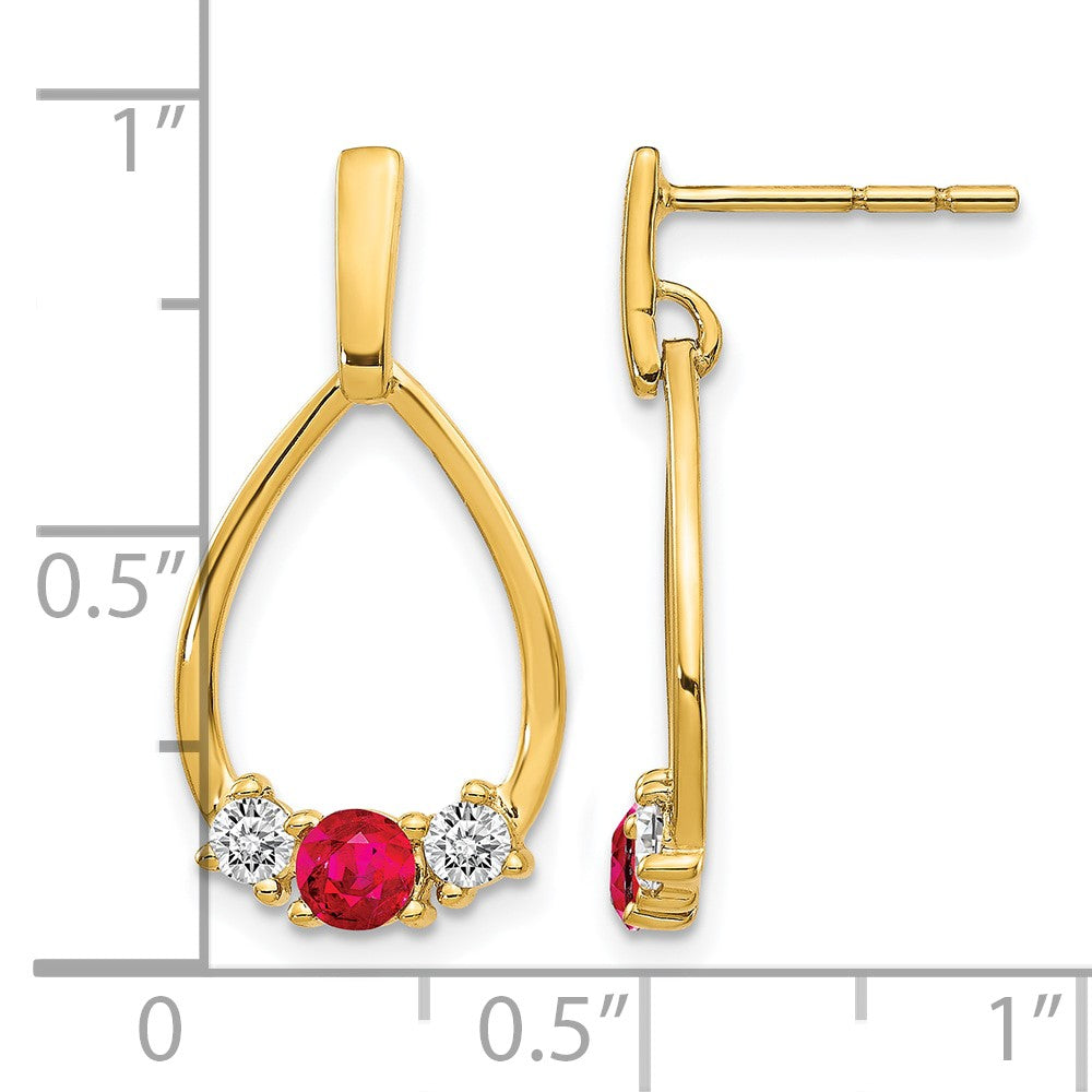 10k Yellow Gold 1/4 Ct. Lab Grown Diamond VS/SI+ G+ and Created Ruby Complete Dangle Teardrop Post Earrings