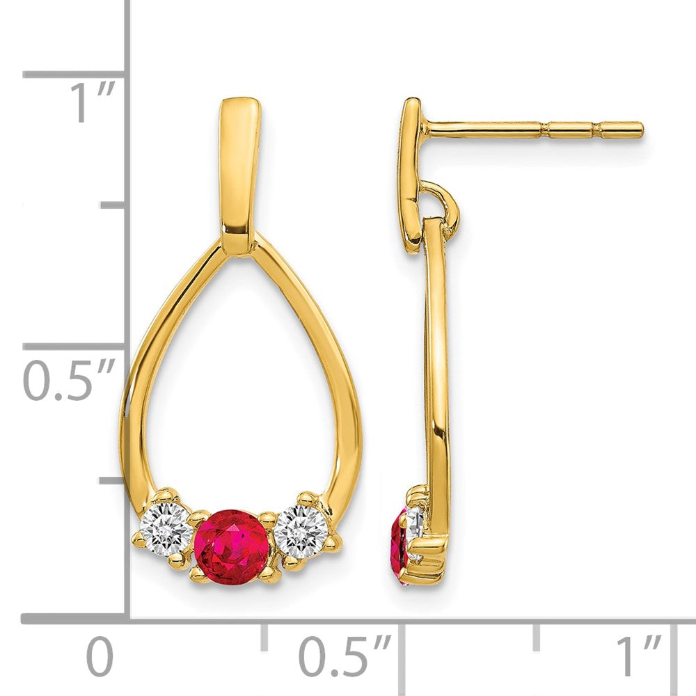 14k Yellow Gold 1/4 Ct. Lab Grown Diamond VS/SI+ G+ and Created Ruby Dangle Teardrop Post Earrings