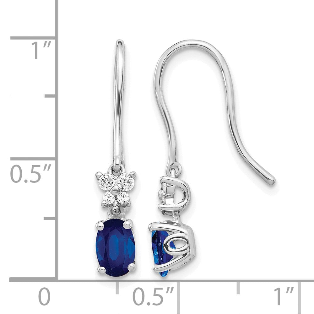 10K White Gold Diamond And Oval Sapphire Shepherd Hook Earrings