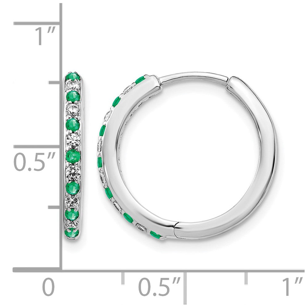 14k White Gold 1/5 Ct. Lab Grown Diamond VS/SI+ G+ and Created Emerald Hinged Hoop Earrings