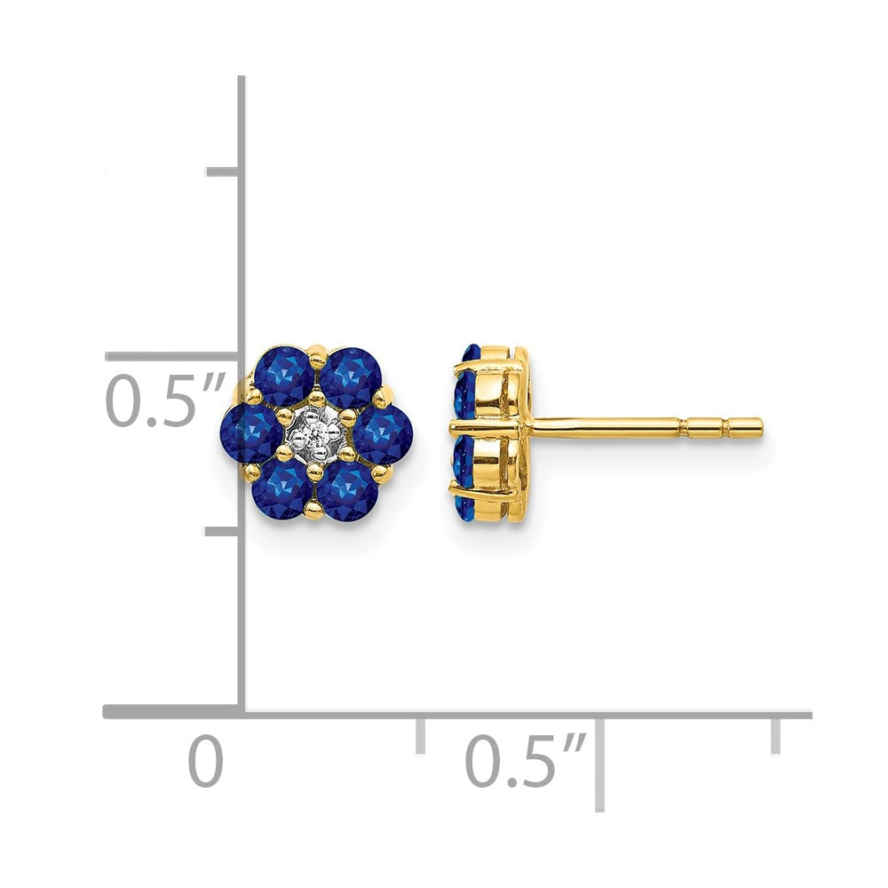 10K Yellow W/Rhodium And Rhodium Sapphire Diamond Post Earrings