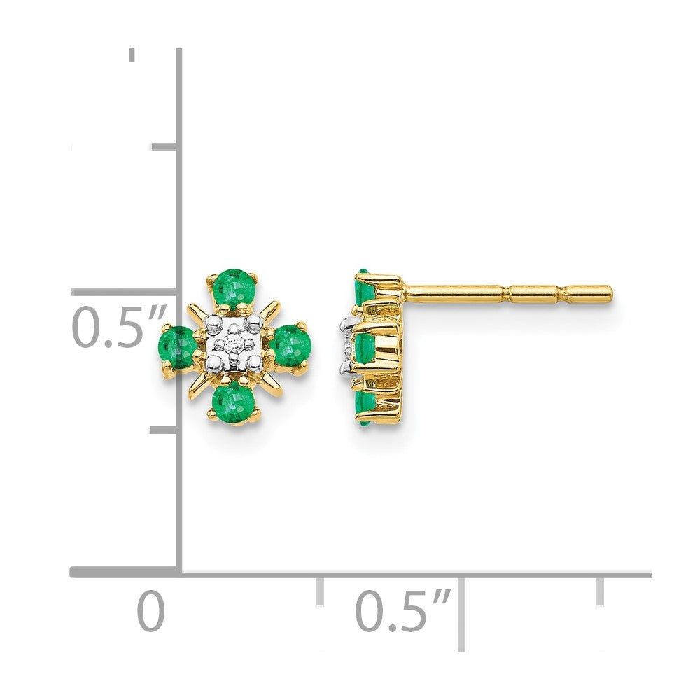 14k Yellow Gold .01 Ct. Lab Grown Diamond VS/SI+ G+ and Created Emerald Fashion Post Earrings