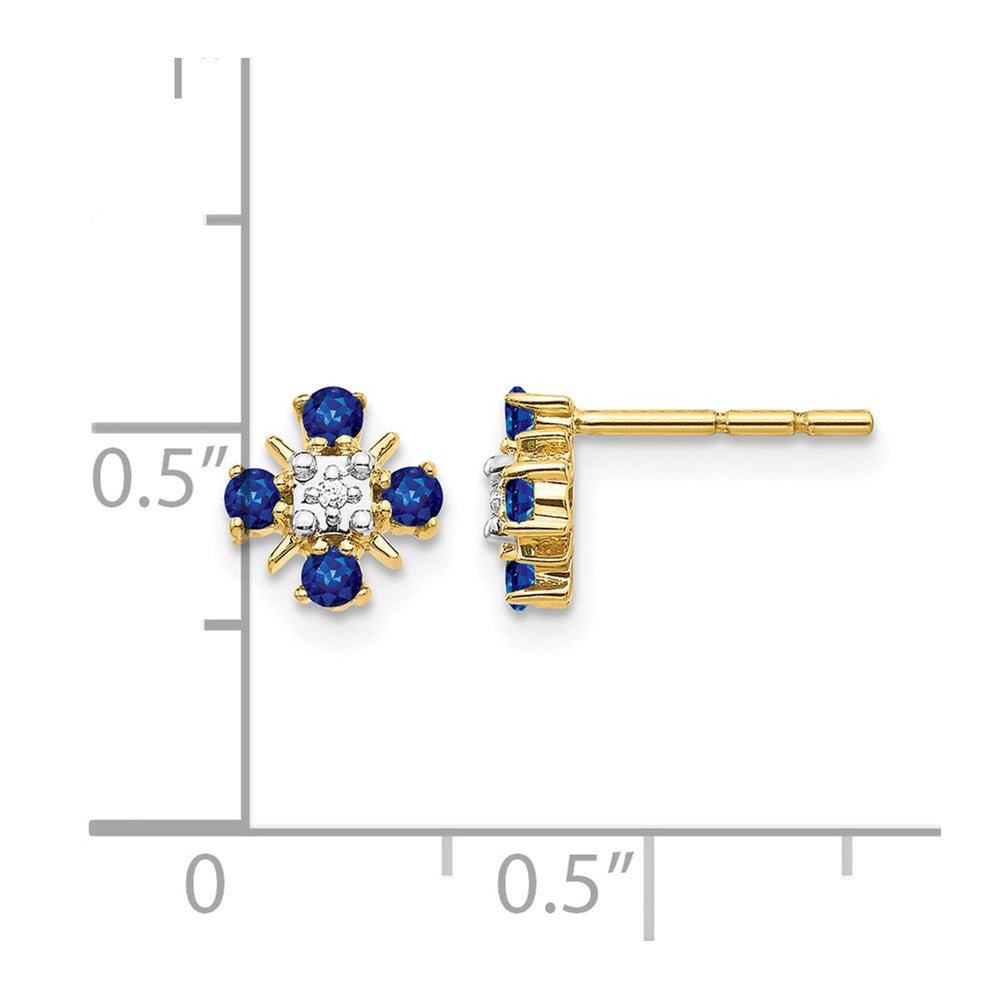 14k Yellow Gold .01 Ct. Lab Grown Diamond VS/SI+ G+ and Created Sapphire Post Earrings