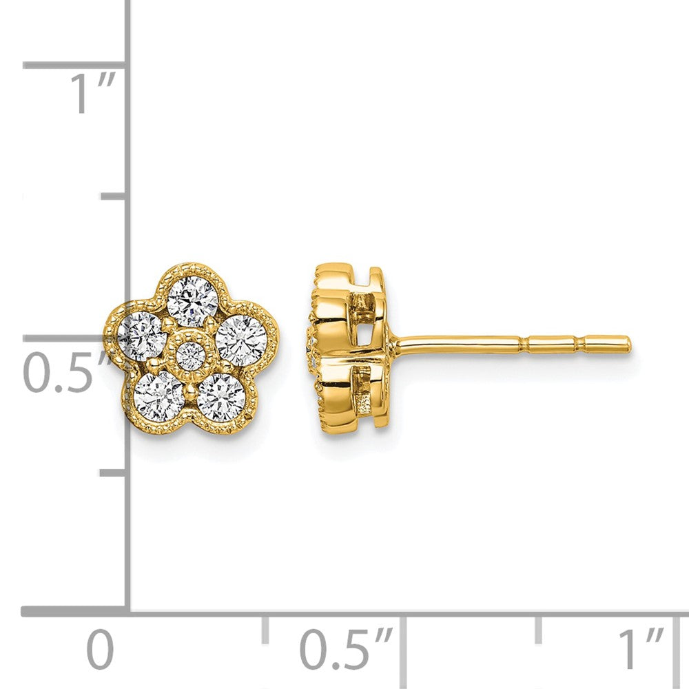 14K Yellow Gold True Origin 1/2 Carat Lab Grown Diamond Vs Def Floral Post Earrings