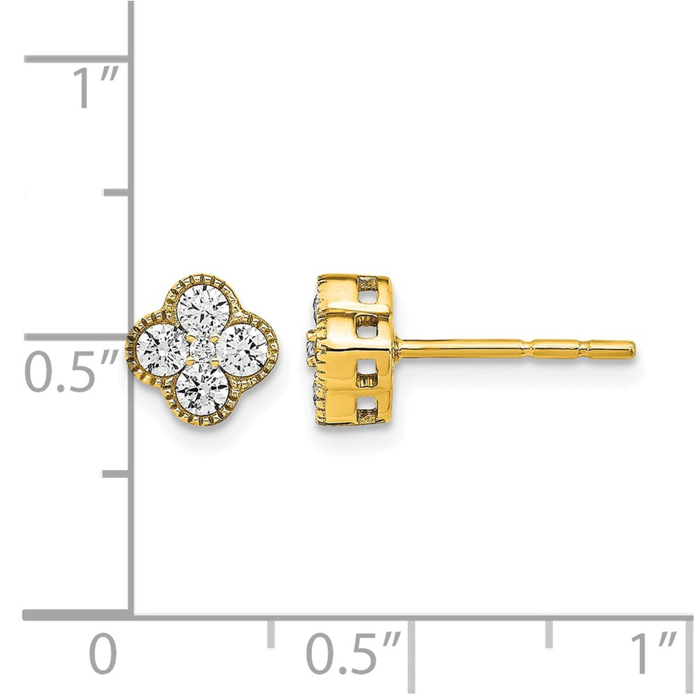 14K Yellow Gold True Origin 1/2 Carat Lab Grown Diamond Vs Def Bloom Floral Post Earrings