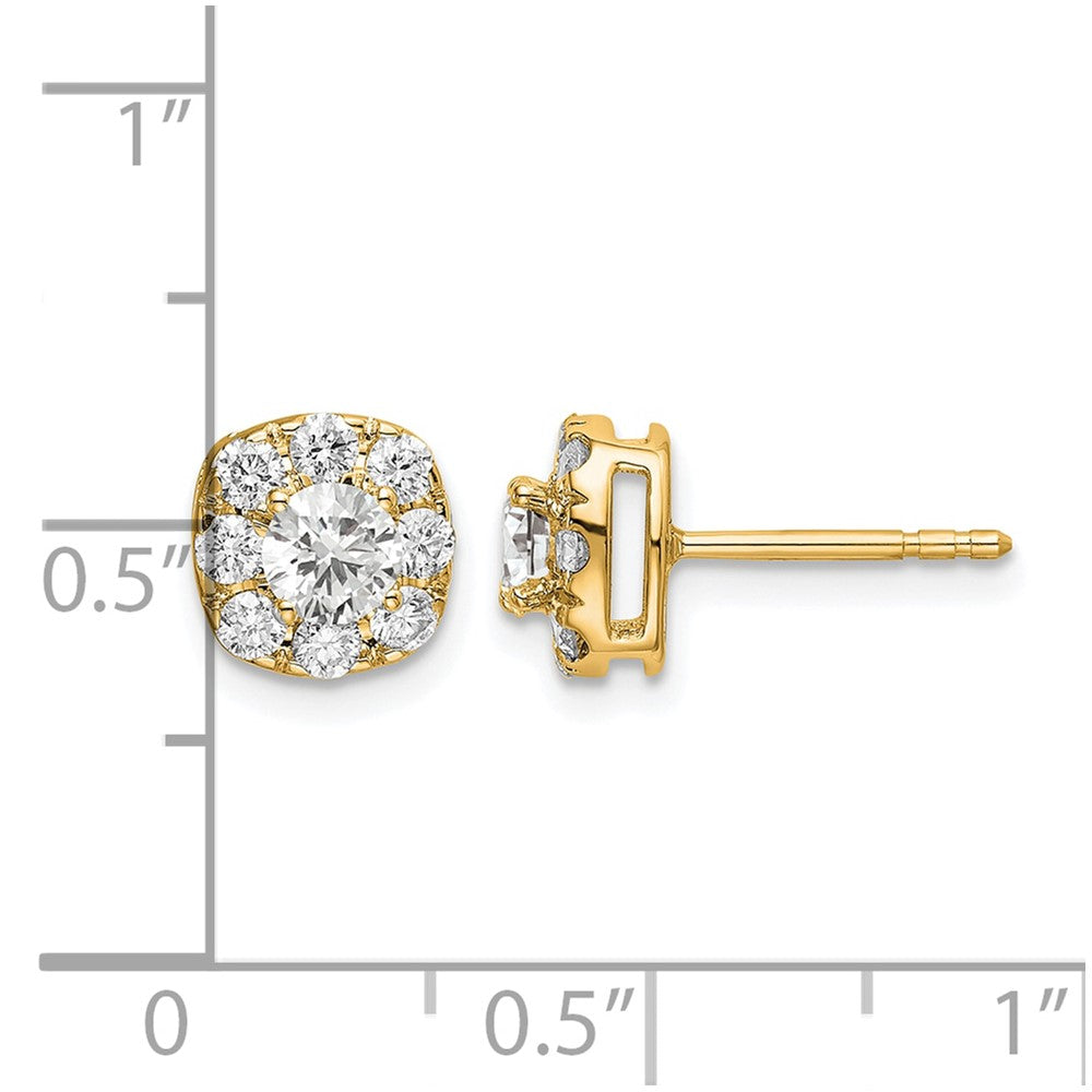 14k Yellow Gold 1 Ct. Lab Grown Diamond VS/SI+ G+ Cushion Halo Post Earrings