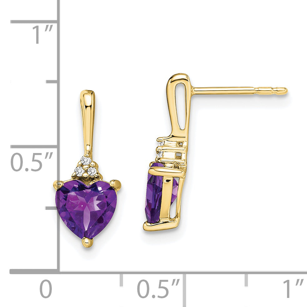 10K Yellow Gold Amethyst And Diamond Heart Earrings