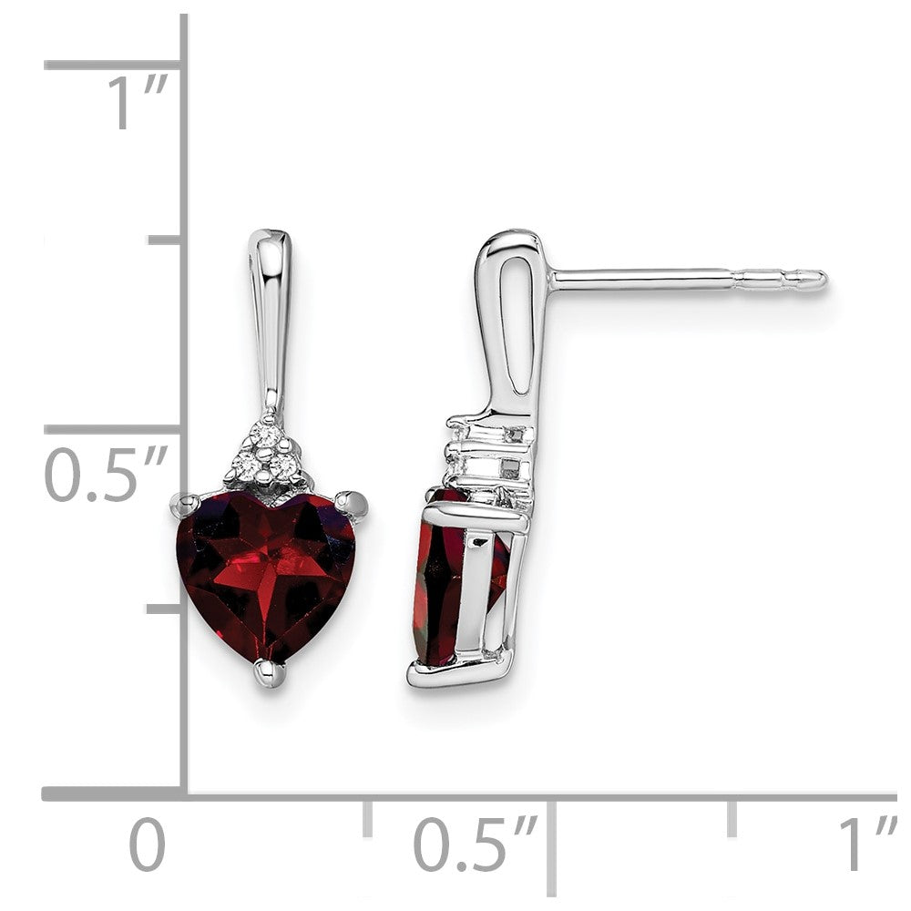 10K White Gold Garnet And Diamond Heart Earrings
