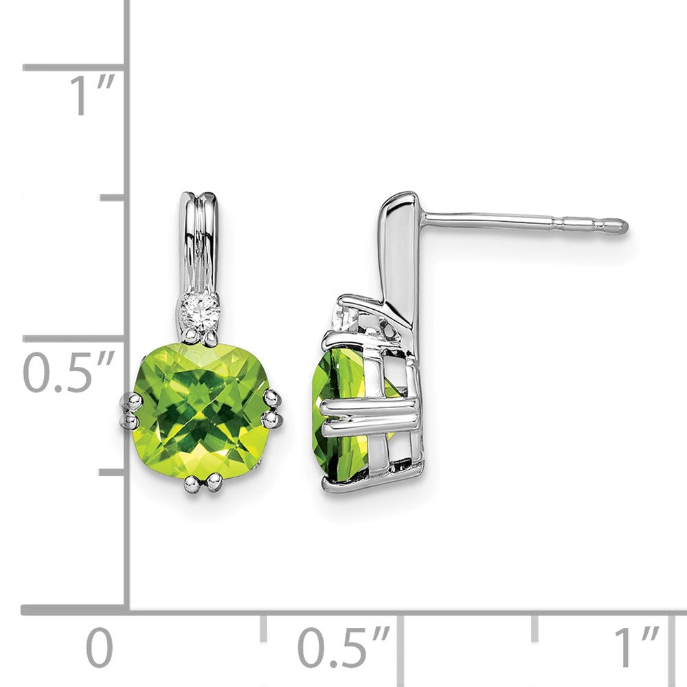 10K White Gold Cushion Peridot And Diamond Earrings