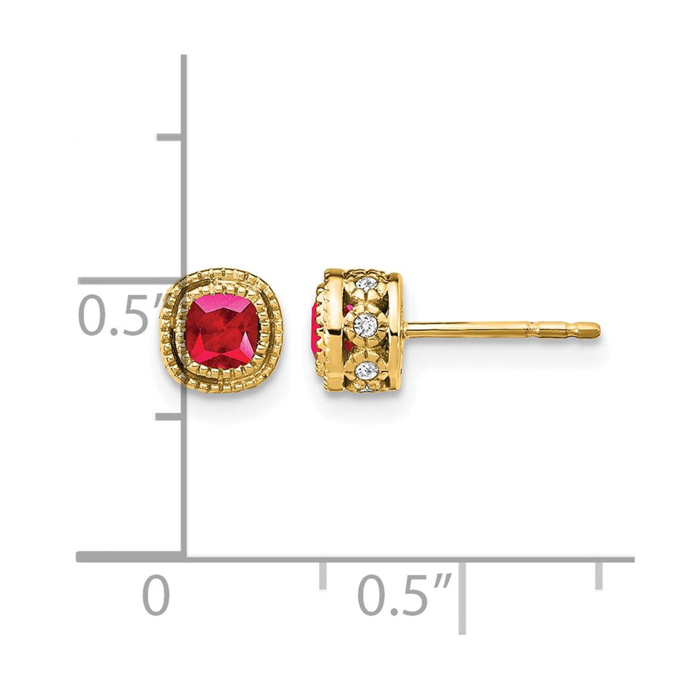 10K Yellow Gold Cushion Ruby And Diamond Earrings