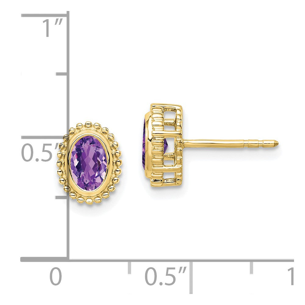 10K Yellow Gold Oval Amethyst Post Earrings