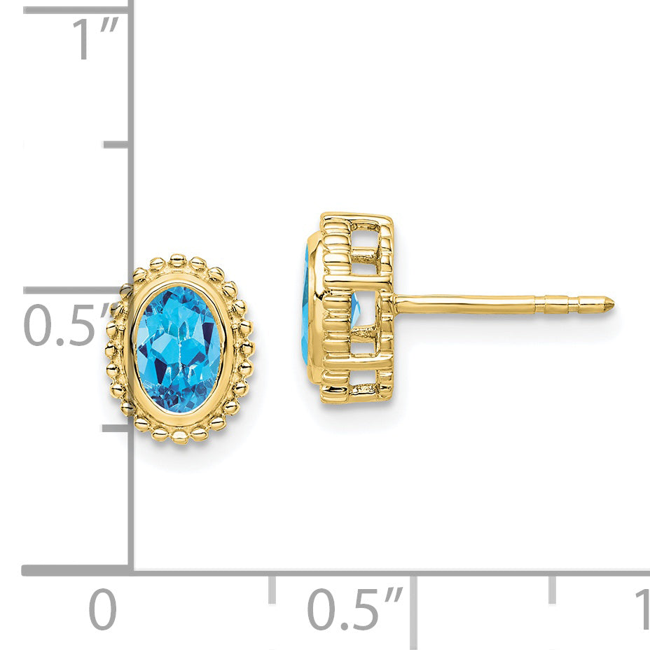 10K Yellow Gold Oval Blue Topaz Post Earrings