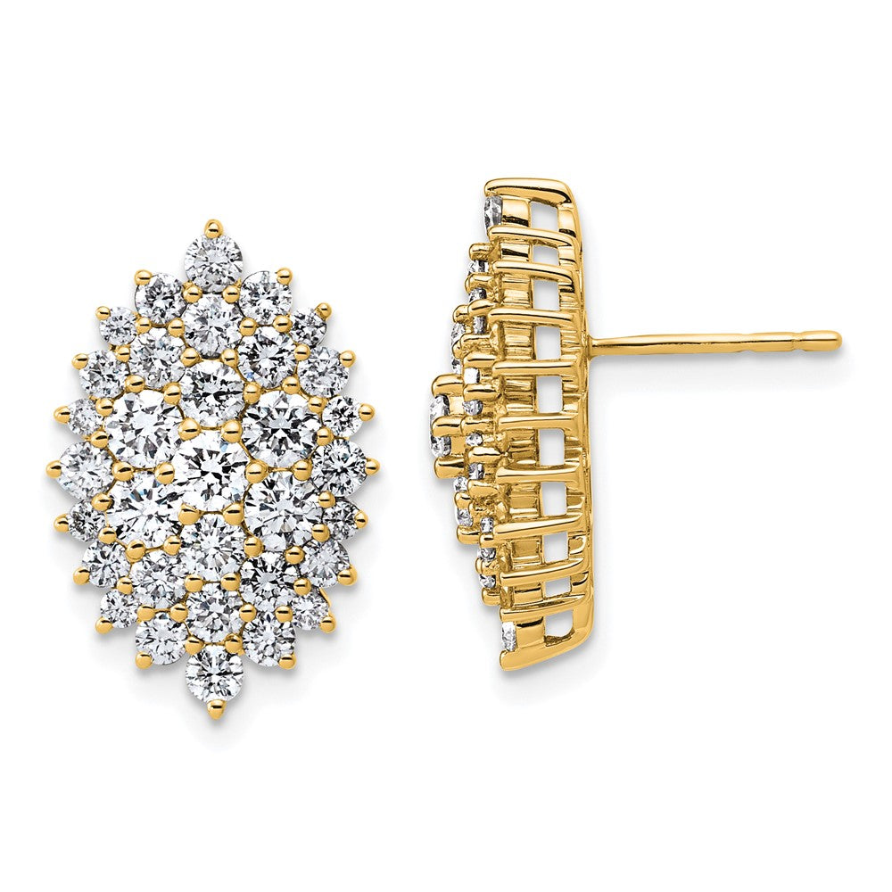 14K Yellow Gold White 2 1/2 Carat Lab Grown Diamond Vs/Si+ G+ Complete Cluster Post Earrings