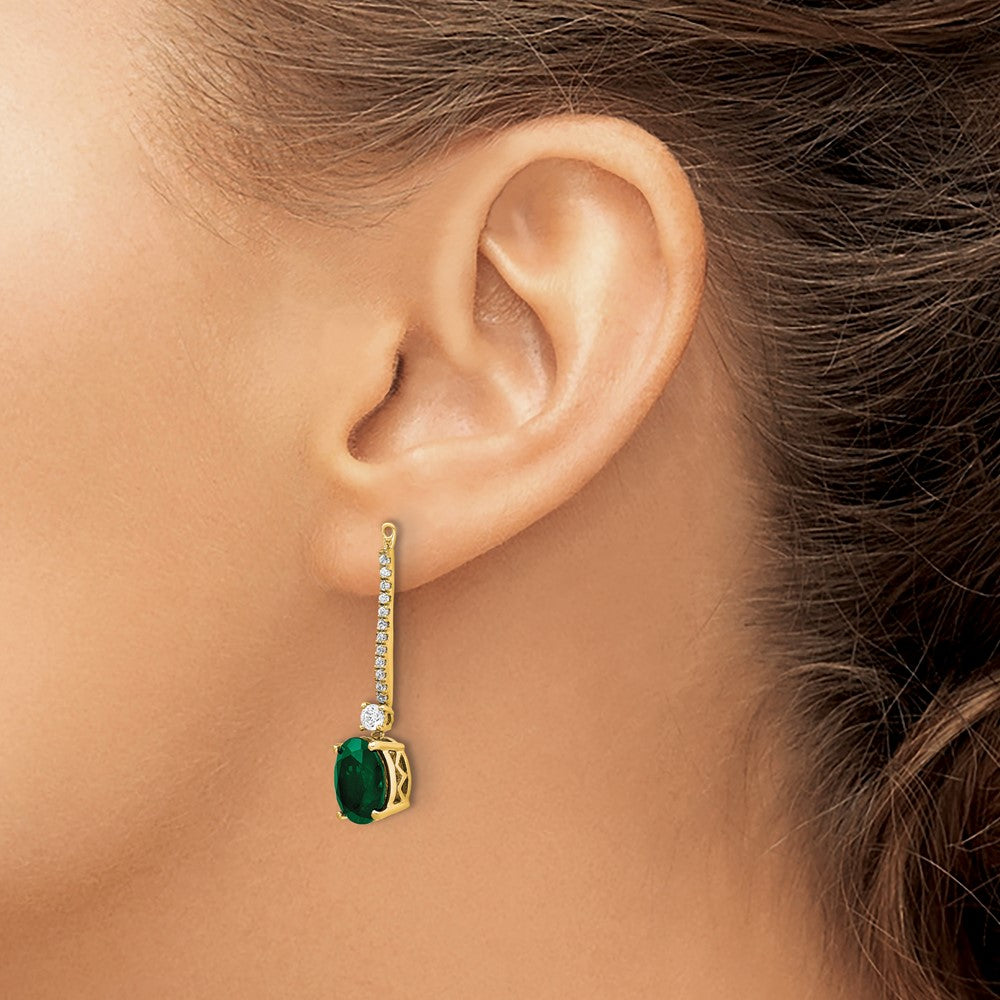 14K White Gold Lab Grown VS/SI+ G+ Diamond & Created Emerald Earring Jackets