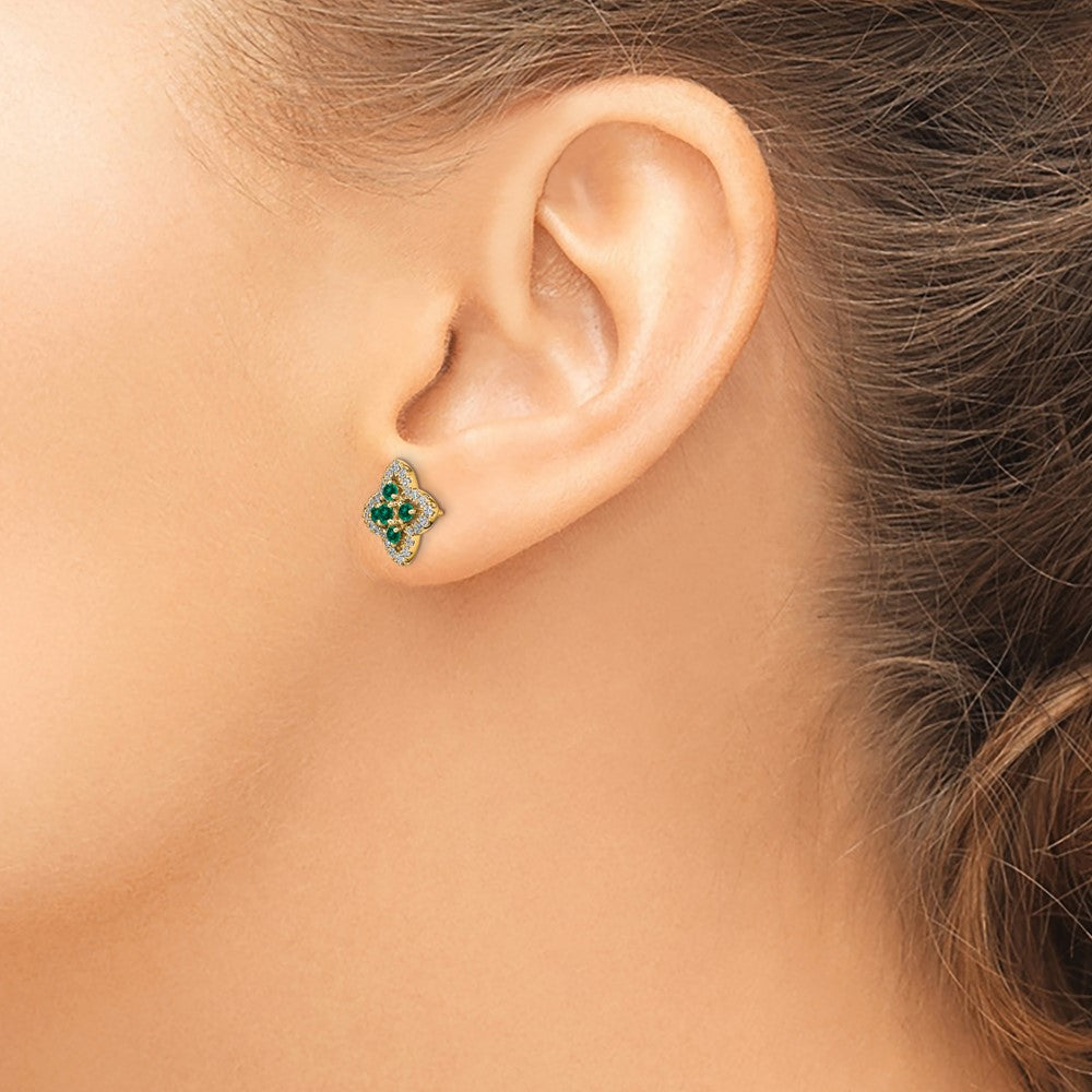 14k Yellow Gold Lab Grown VS/SI FGH Diamond and Created Emerald Earrings