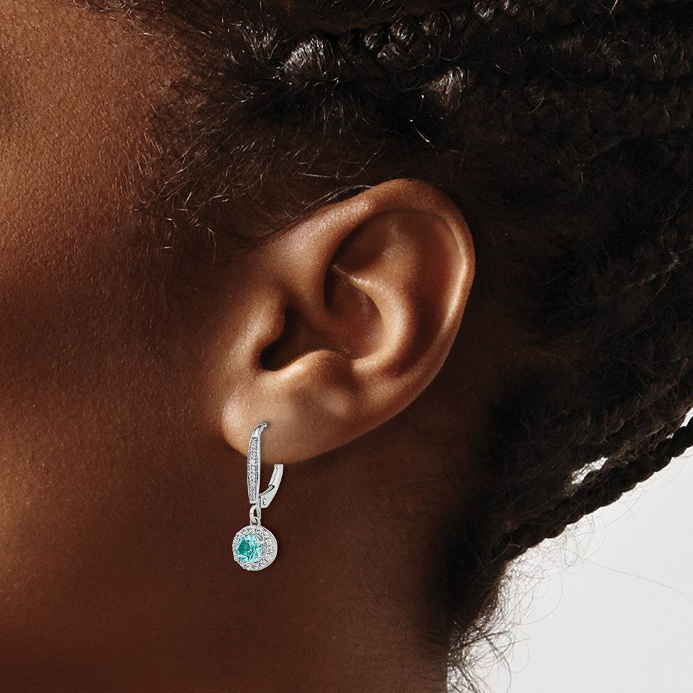 Pure Serenity 14k White Gold 1/4 Ct. Lab Grown Diamond VS/SI+ G+ and Lab Created Paraiba Leverback Dangle Earrings