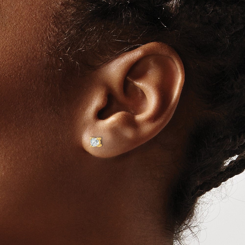 14K Yellow Gold 1/2 Ctw Certified Lab Grown Diamond Vs+ F+ Cushion 4 Prong Heavy Wt. Stud Earrings