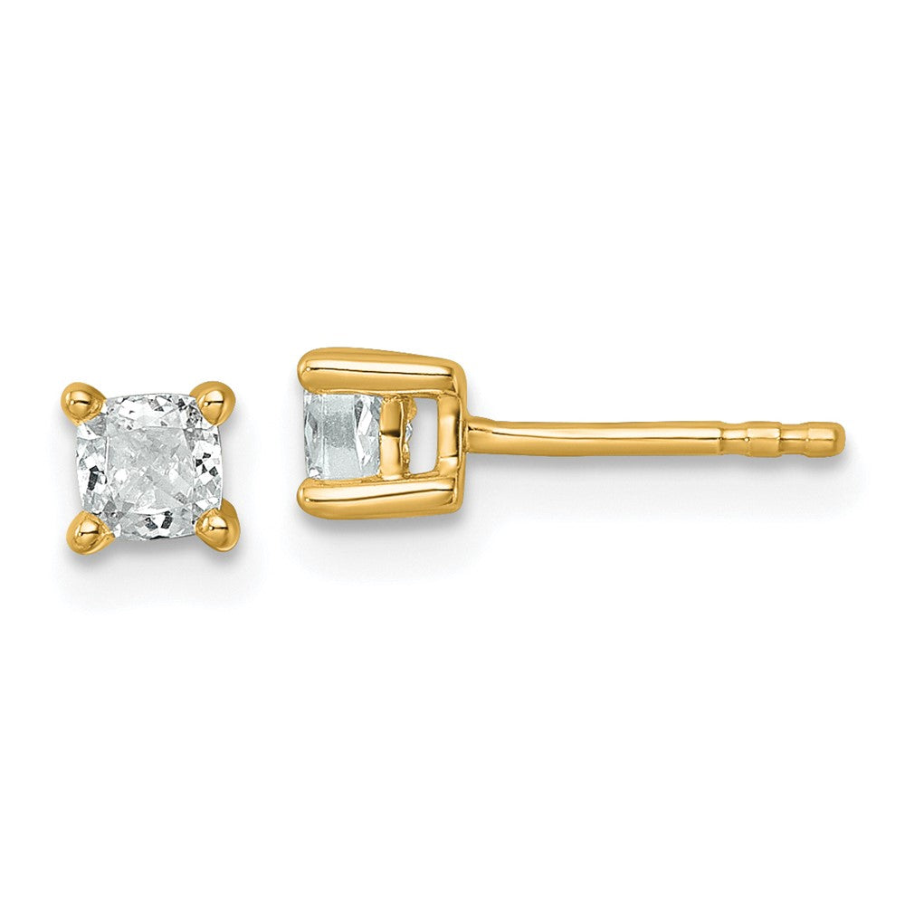 14K Yellow Gold 1/2 Ctw Certified Lab Grown Diamond Vs+ F+ Cushion 4 Prong Heavy Wt. Stud Earrings