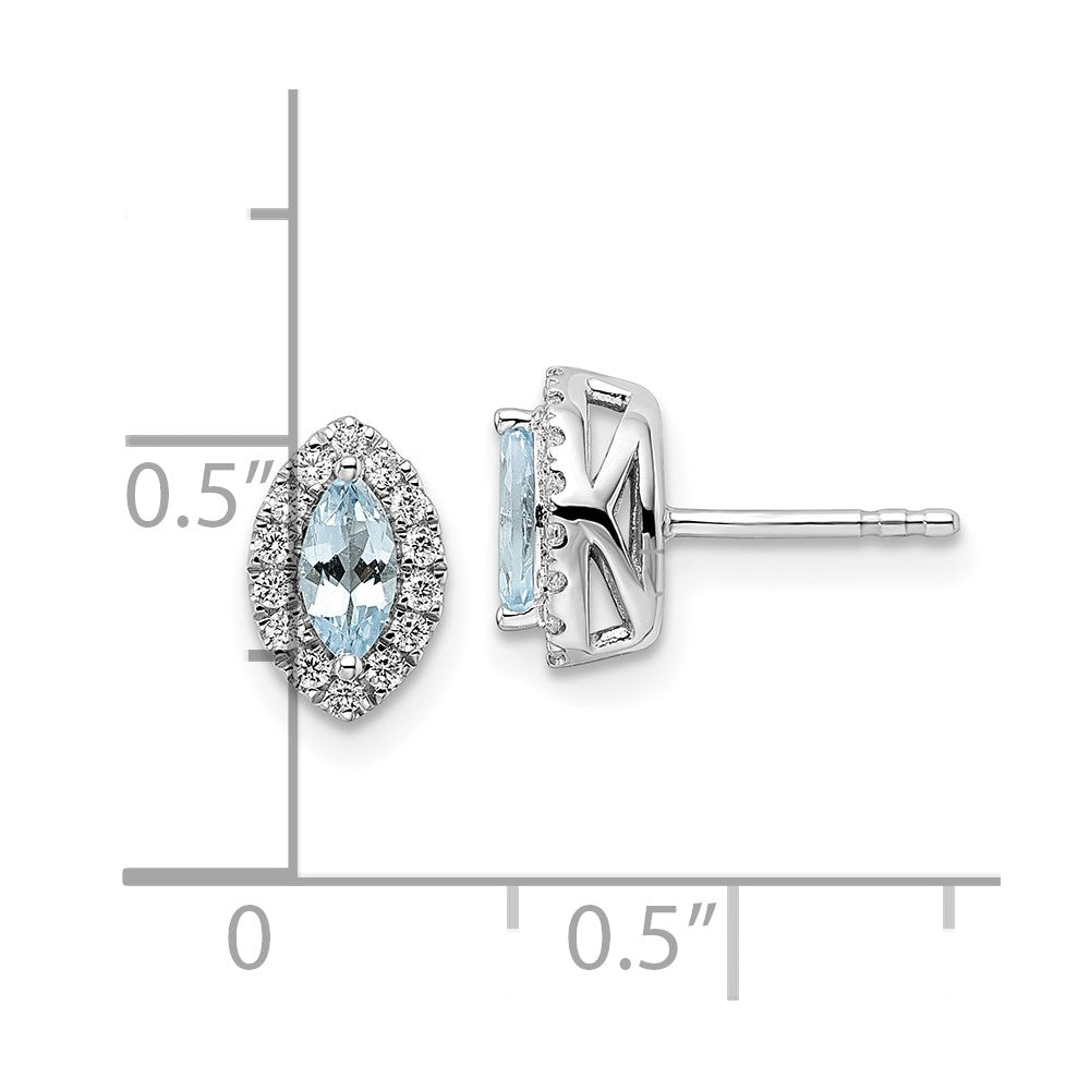 14k White Gold 1/5 Ct. Lab Grown Diamond VS/SI+ G+ and Aquamarine March Birthstone Post Earrings
