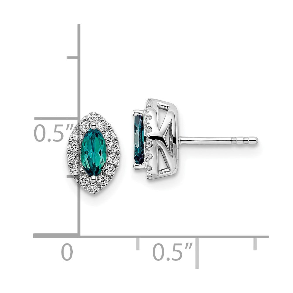 14k White Gold 1/5 Ct. Lab Grown Diamond VS/SI+ G+ and Lab Created Alexandrite June Birthstone Post Earrings