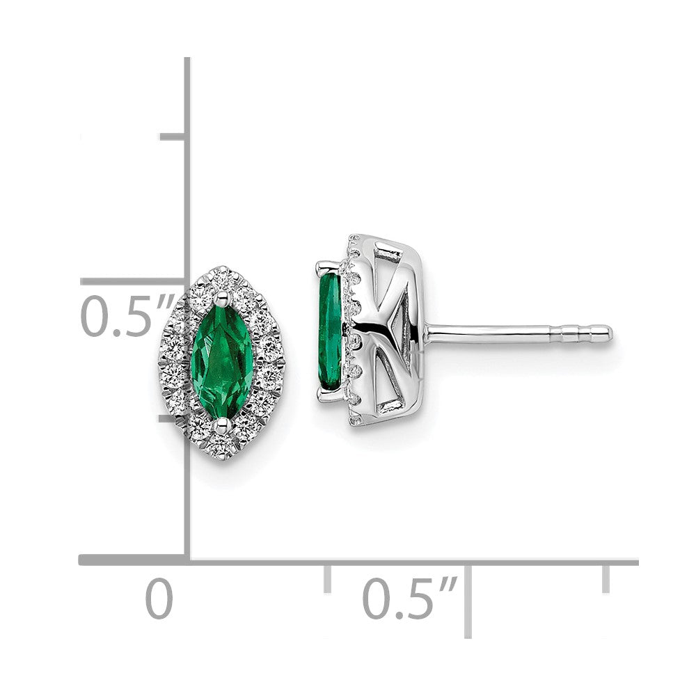14k White Gold 1/5 Ct. Lab Grown Diamond VS/SI+ G+ and Lab Created Emerald May Birthstone Post Earrings