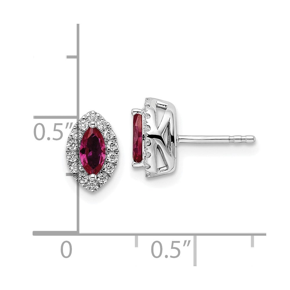 14K White Gold 1/5 Carat Lab Grown Diamond Vs/Si+ G+ And Created Ruby July Birthstone Post Earrings
