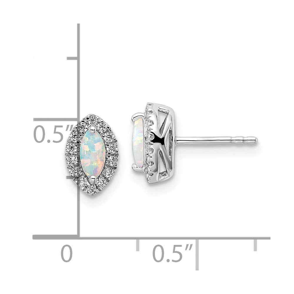 14k White Gold 1/5 Ct. Lab Grown Diamond VS/SI+ G+ and Lab Created Opal October Birthstone Post Earrings