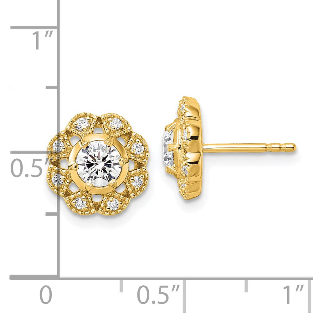 14K Yellow Gold True Origin 3/4 Carat Lab Grown Diamond Vs Def Floral Post Earrings