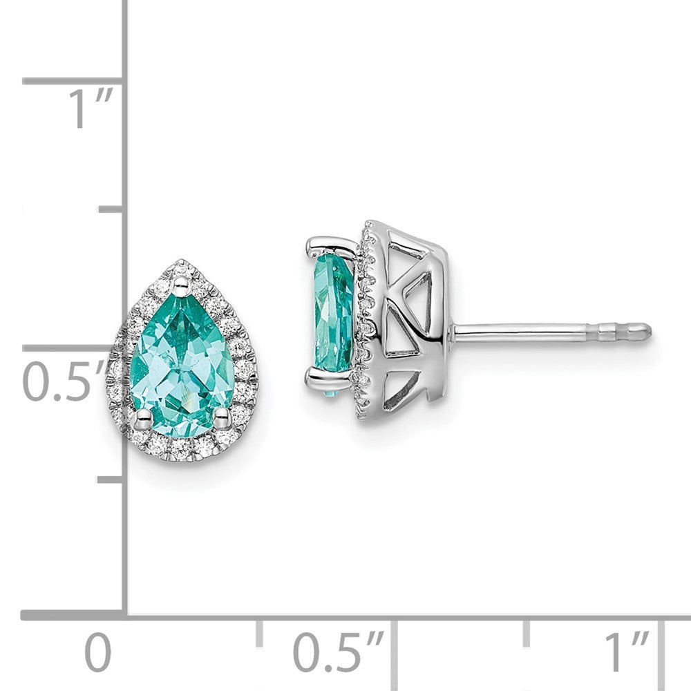 Pure Serenity 14k White Gold 1/6 Ct. Lab Grown Diamond VS/SI+ G+ and Lab Created Paraiba Pear Post Earrings
