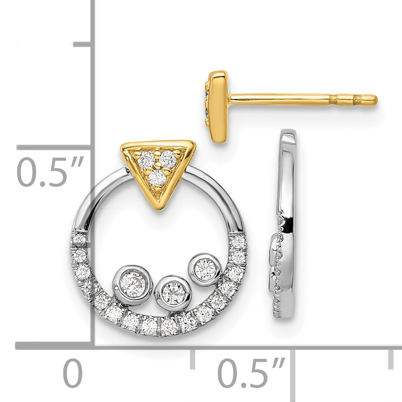 14k Two-tone Two Tone 1/4 Ct. Lab Grown Diamond VS/SI+ G+ Triangle Post Earrings with Circle Dangle Earring Jacket