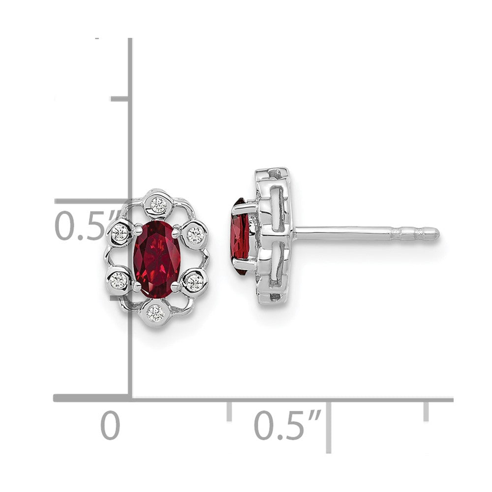 14k White Gold 1/20 Ct. Lab Grown Diamond VS/SI+ G+ and Oval Created Ruby Halo Post Earrings