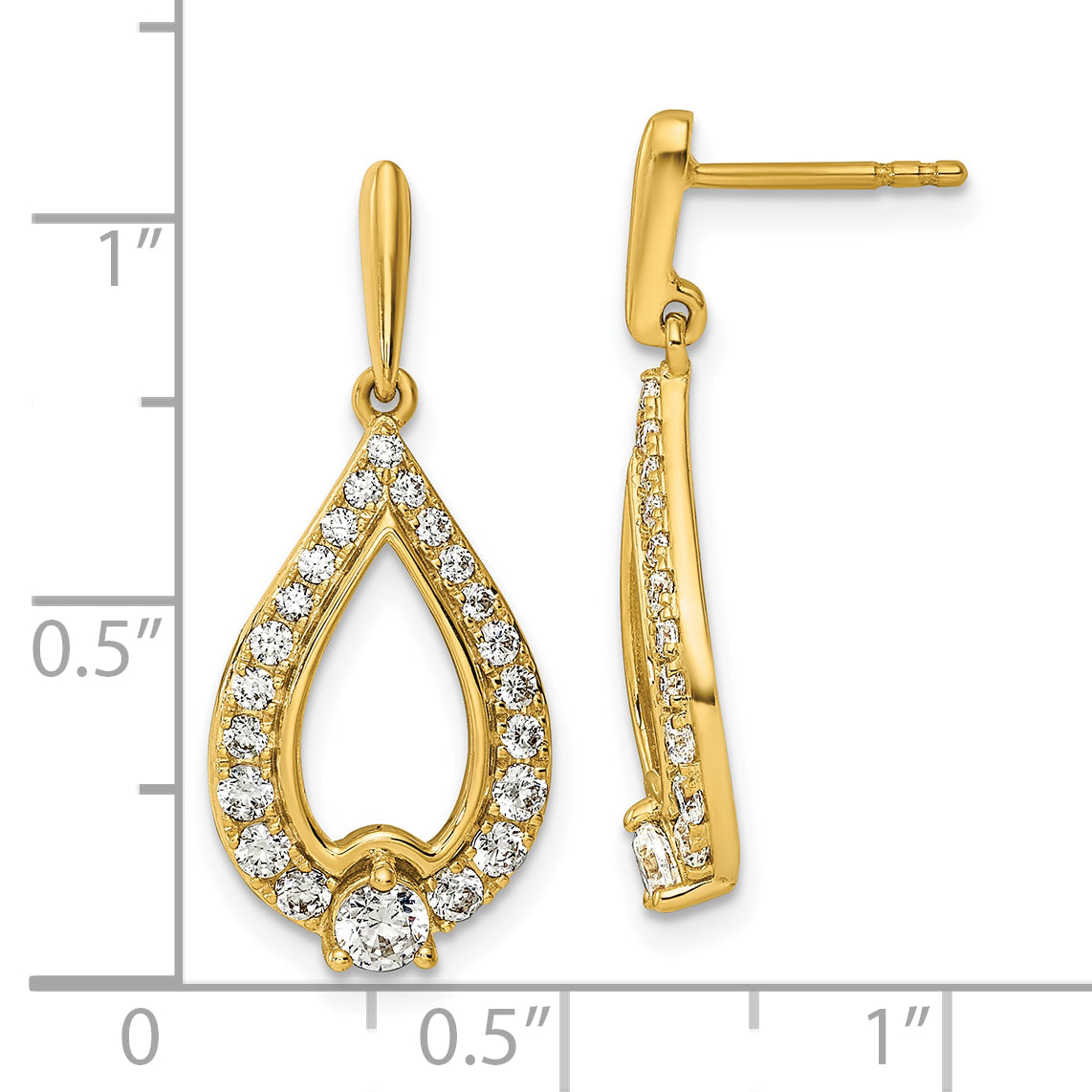 14K Yellow Gold 1 Carat Lab Grown Diamond Vs/Si+ G+ Teardrop Post Dangle Earrings