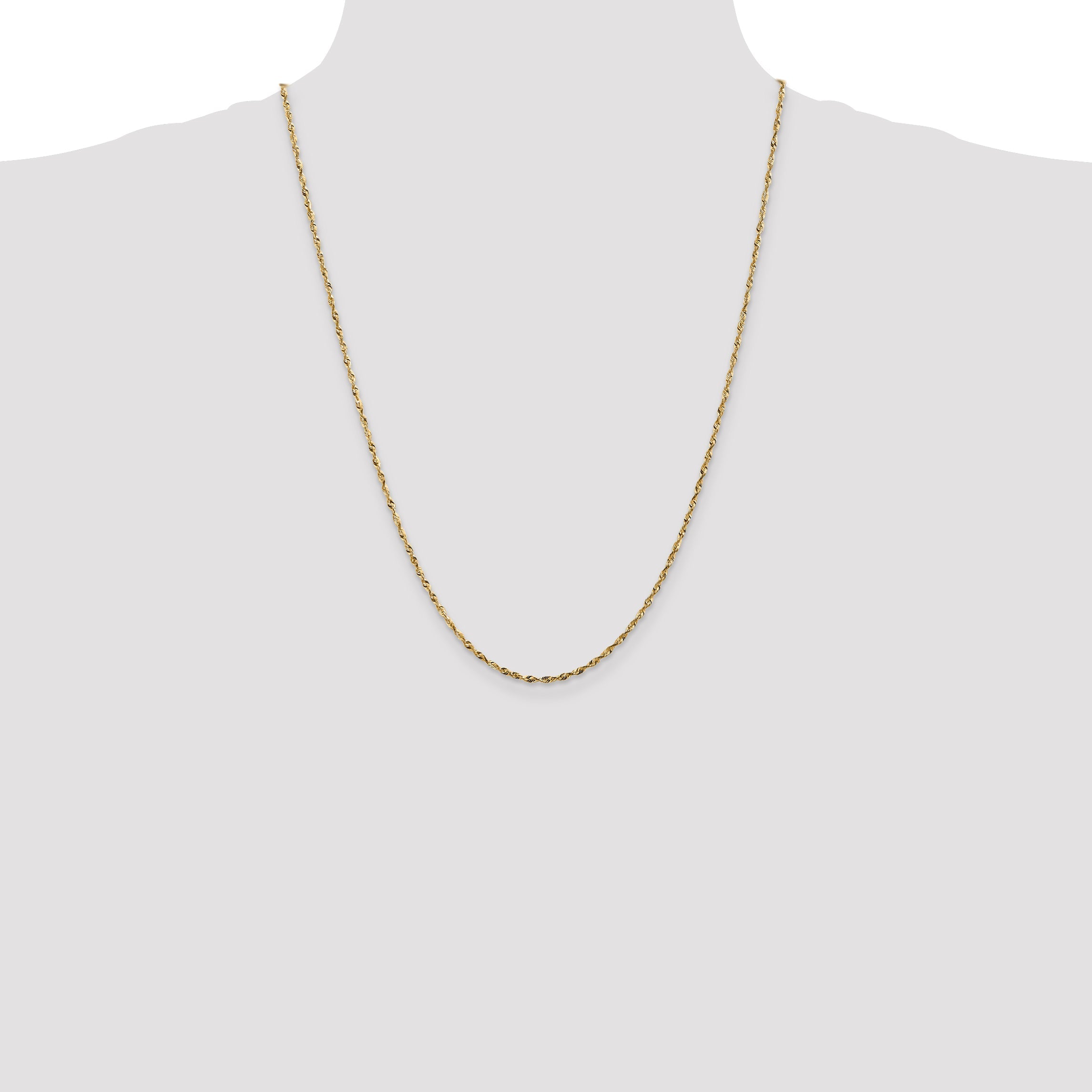 14K Yellow Gold 24 Inch 1.8mm Extra Light Diamond-Cut Rope With Lobster Clasp Chain Necklace