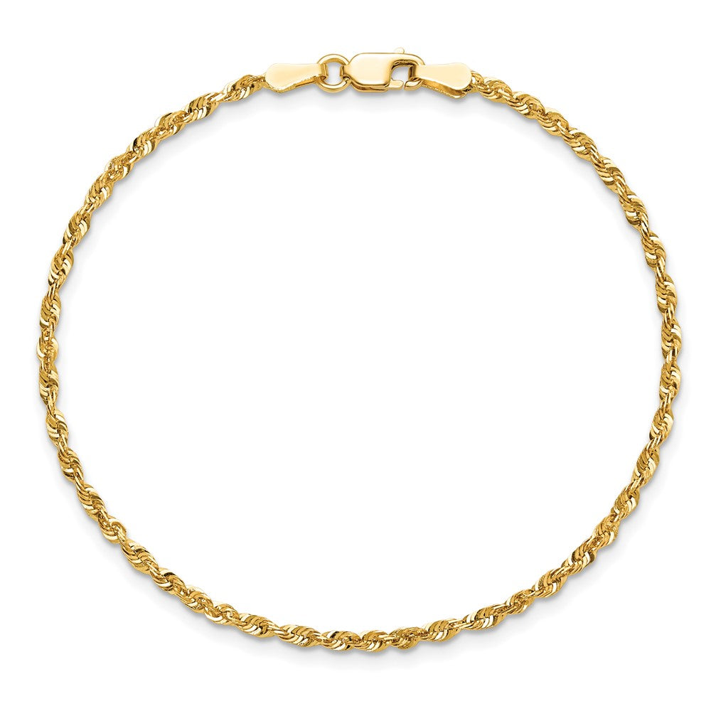 14K Yellow Gold 9 Inch 2mm Extra Light Diamond-Cut Rope With Lobster Clasp Anklet