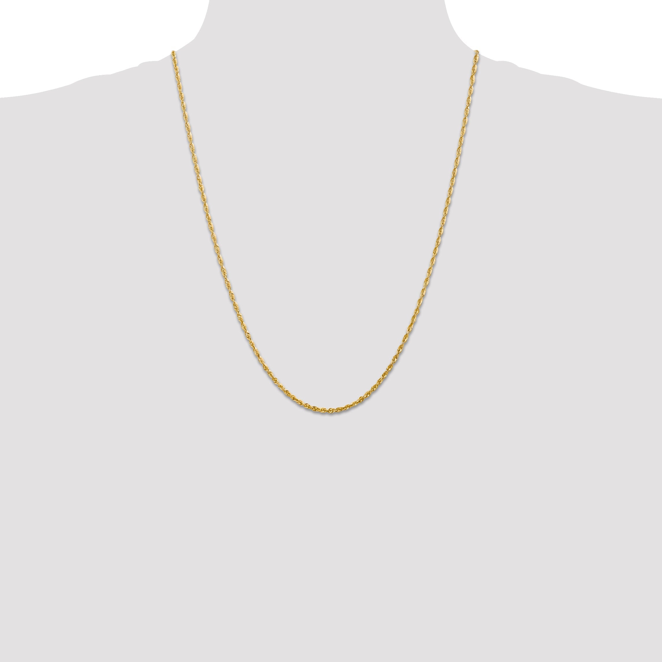 14K Yellow Gold 24 Inch 2.5mm Extra Light Diamond-Cut Rope With Lobster Clasp Chain Necklace