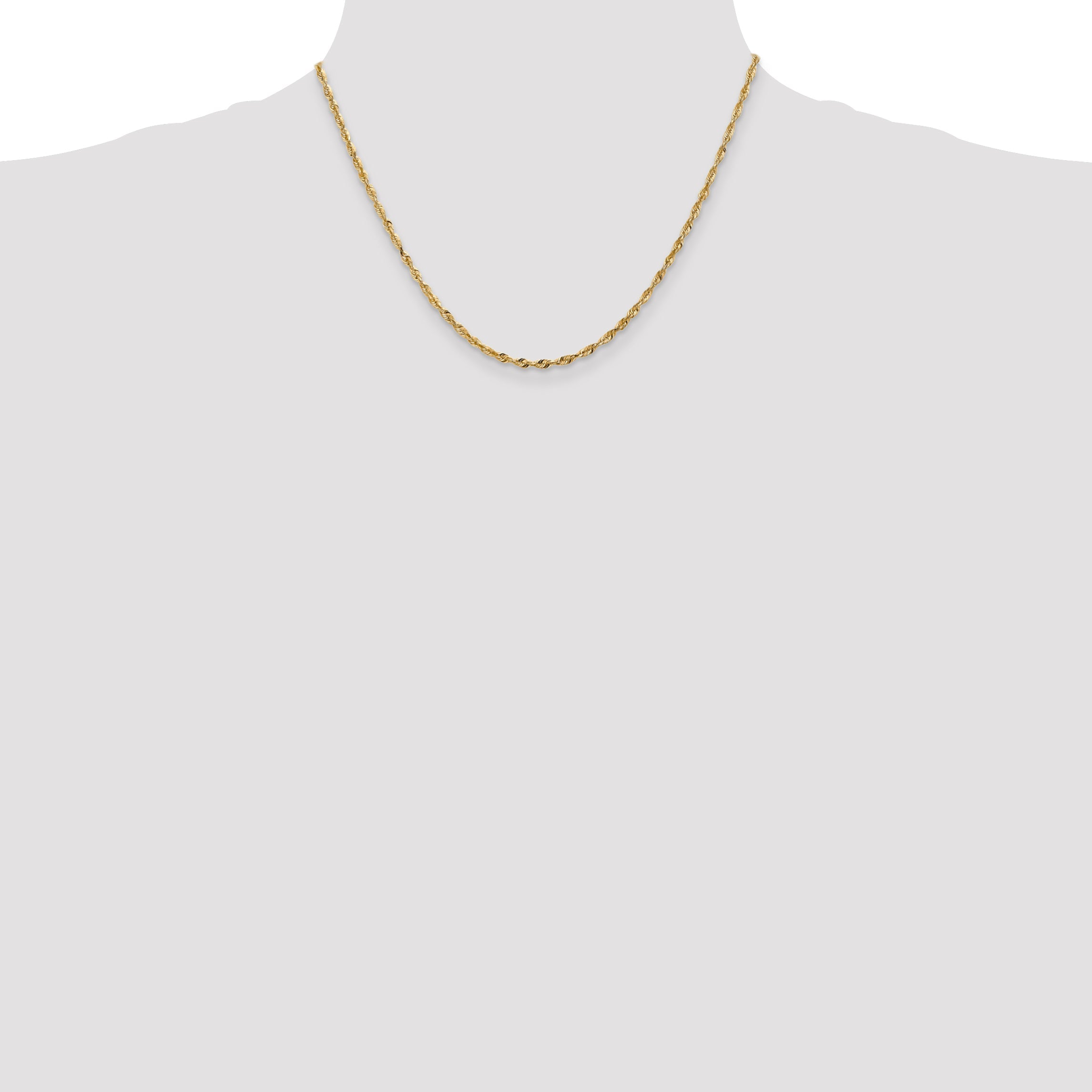 14K Yellow Gold 18 Inch 2.5mm Extra Light Diamond-Cut Rope With Lobster Clasp Chain Necklace
