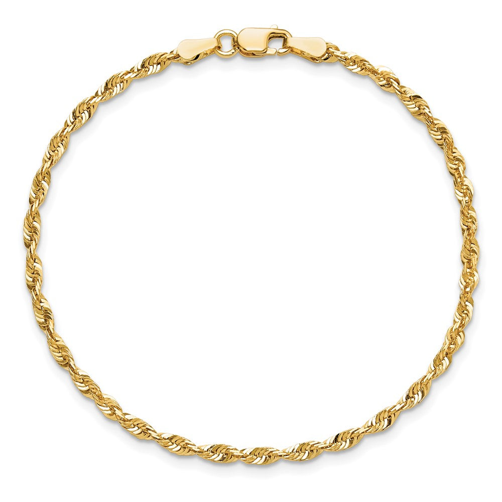 14K Yellow Gold 9 Inch 2.5mm Extra Light Diamond-Cut Rope With Lobster Clasp Anklet