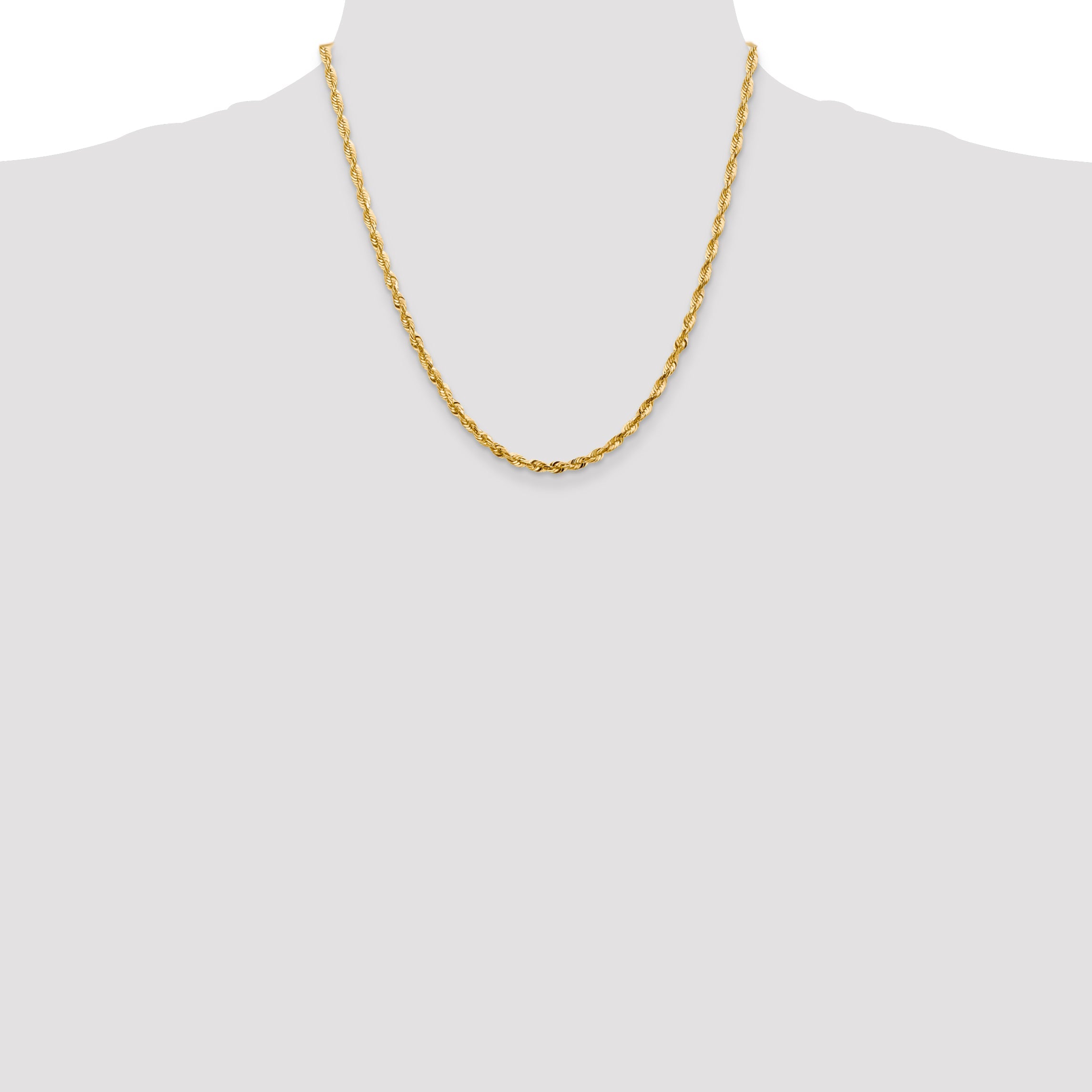 14K Yellow Gold 20 Inch 4mm Extra Light Diamond-Cut Rope With Lobster Clasp Chain Necklace