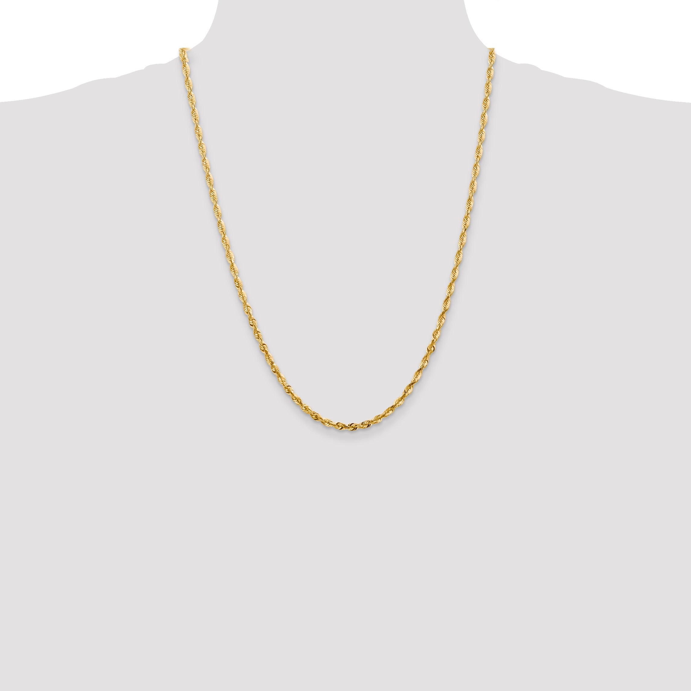 14K Yellow Gold 24 Inch 4mm Extra Light Diamond-Cut Rope With Lobster Clasp Chain Necklace
