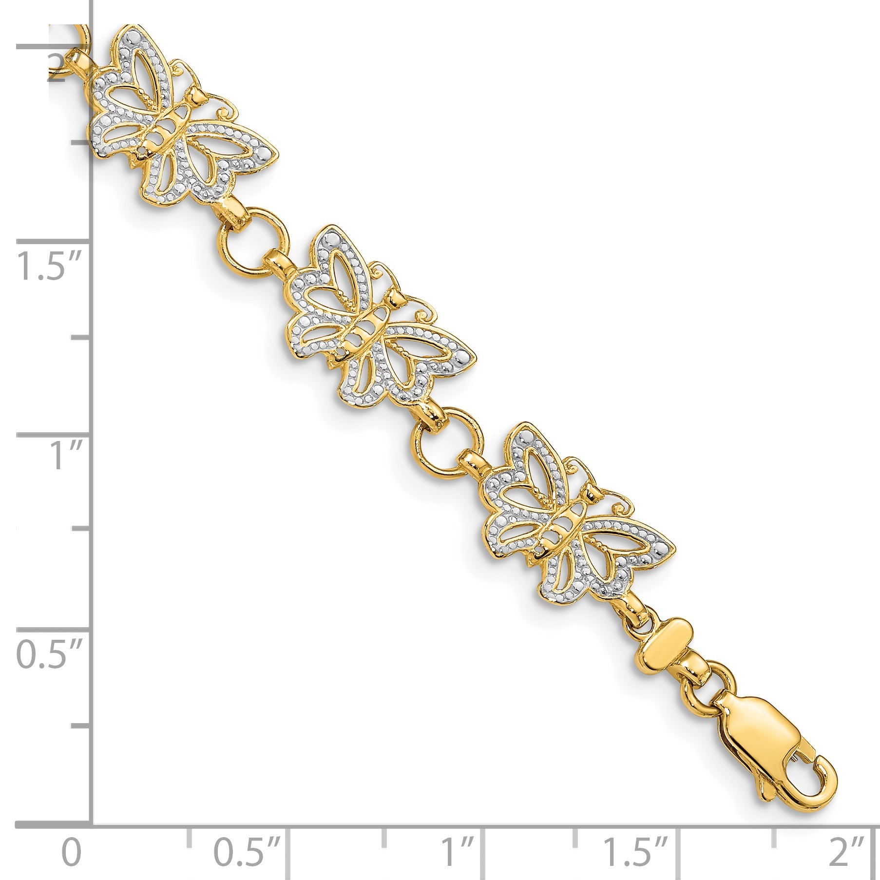 7 Inch 14K W/Rhodium Butterfly Bracelet