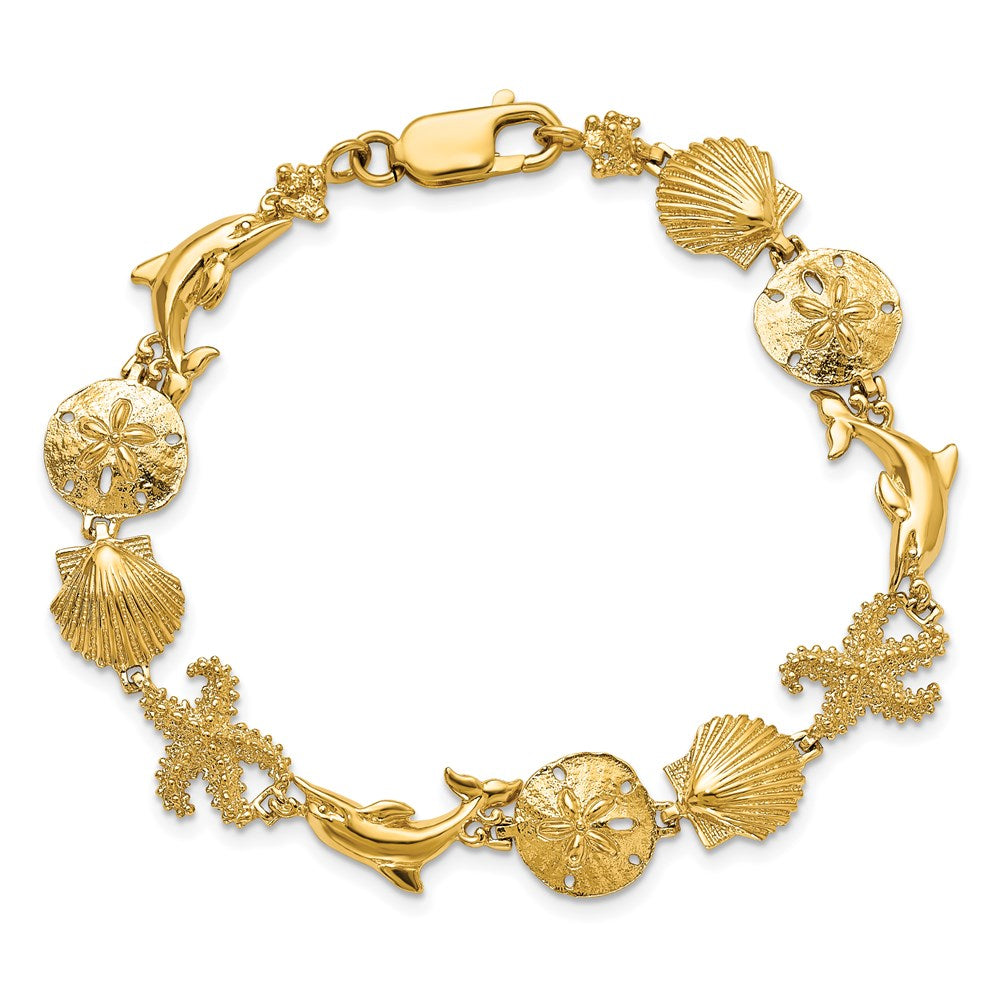 7.25 Inch 14K Seashore Theme Bracelet